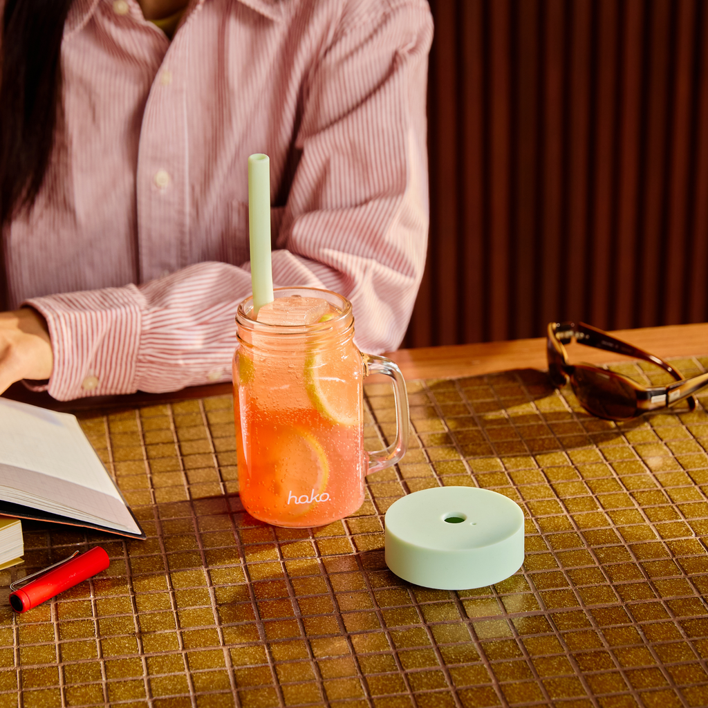 hako Mason Jar with Silicone Lid&Straw