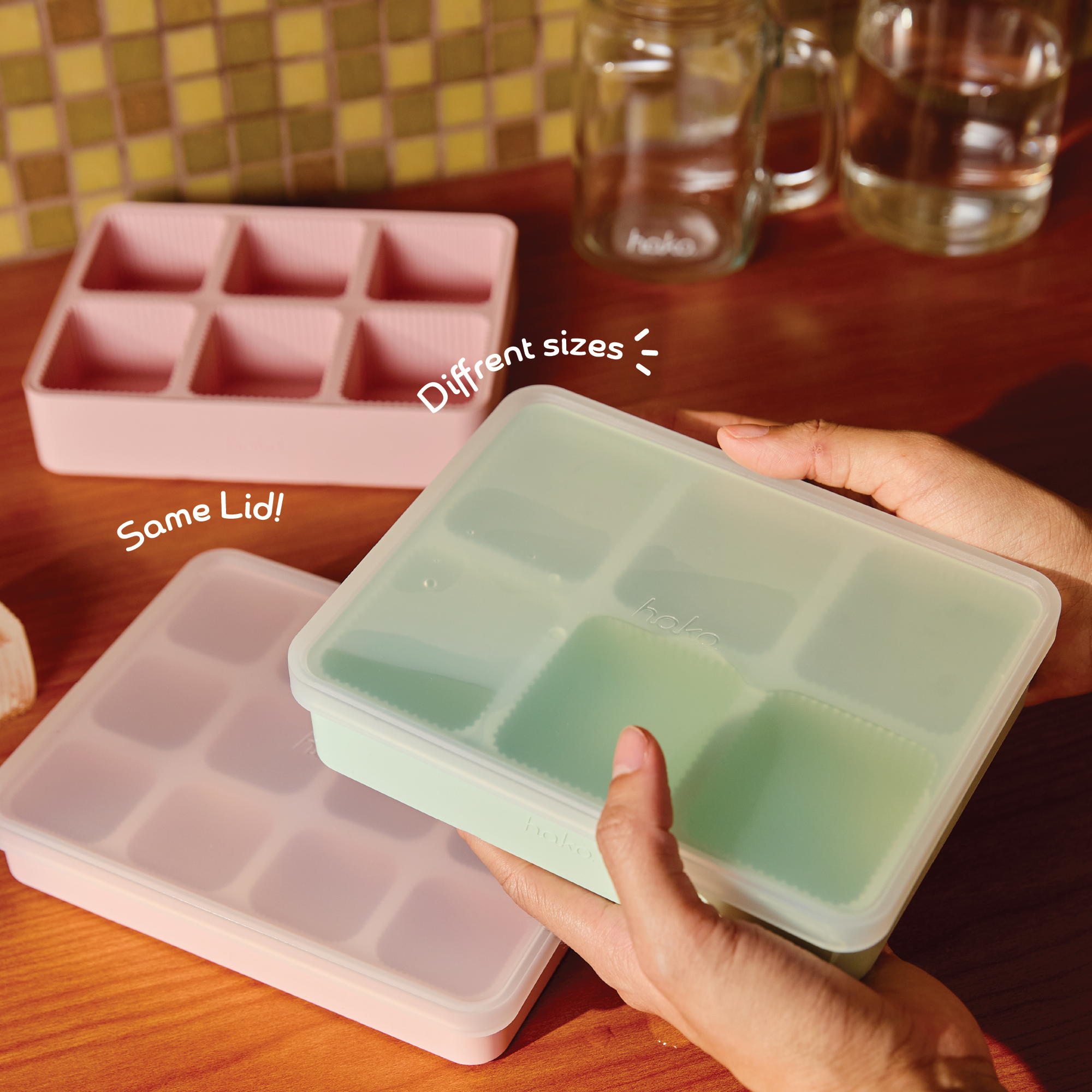 hako Large Silicone Ice Tray 6 cubes with Lid